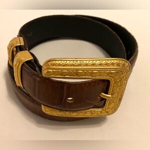 Source Unknown Brown Leather Bracelet with Gold-Tone Buckle